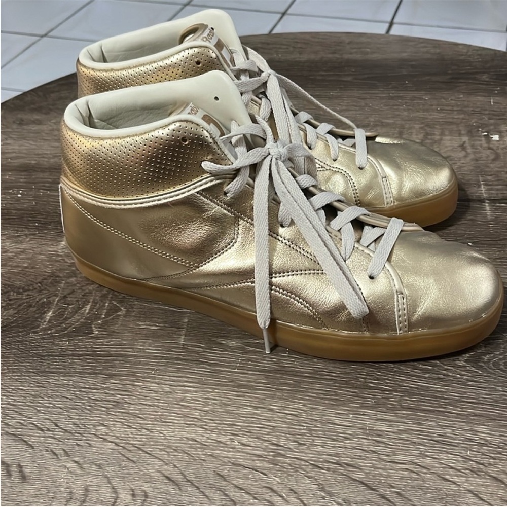 Reebok Gold High-Top Sneakers with Metallic Finish